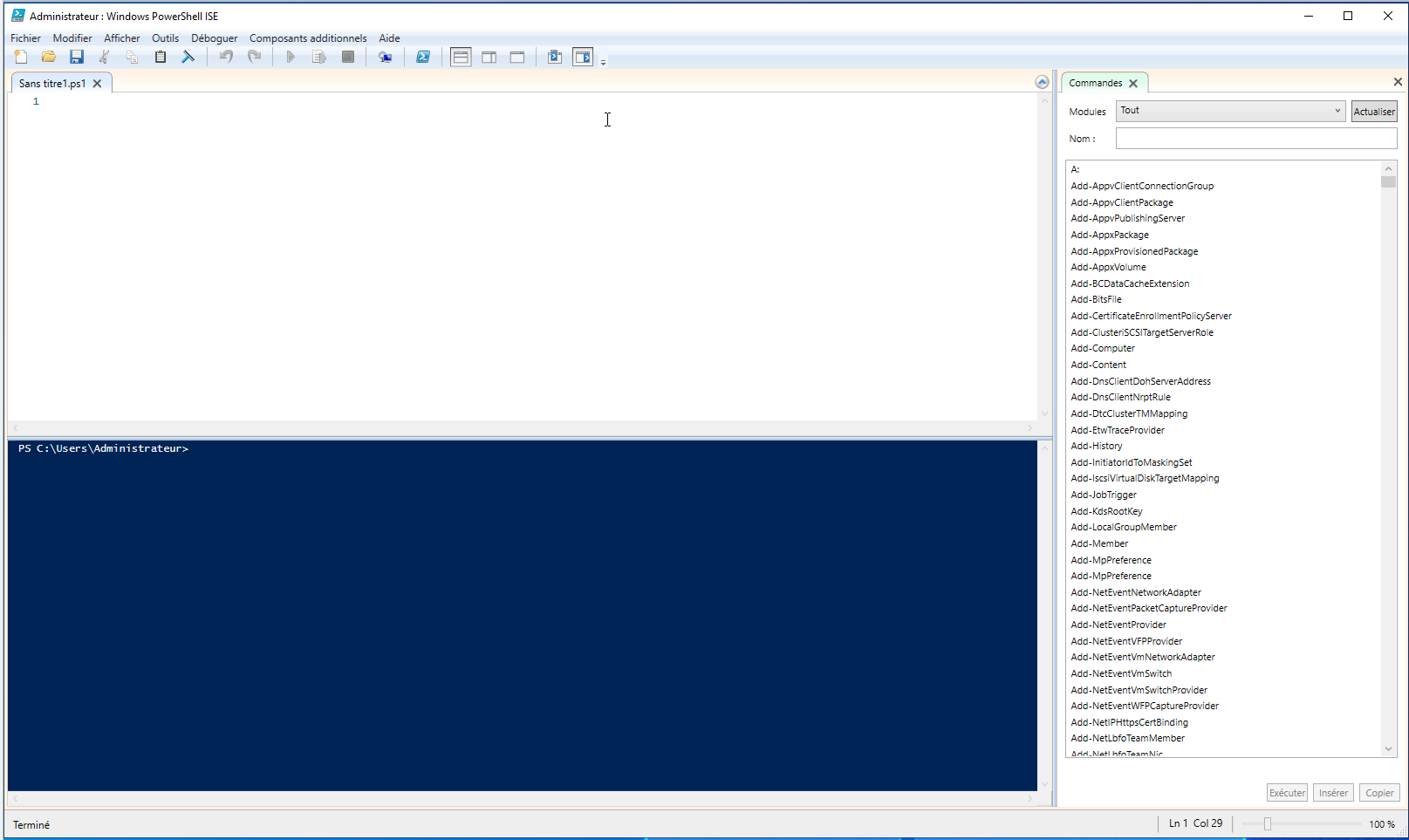 Interface de PowerShell ISE